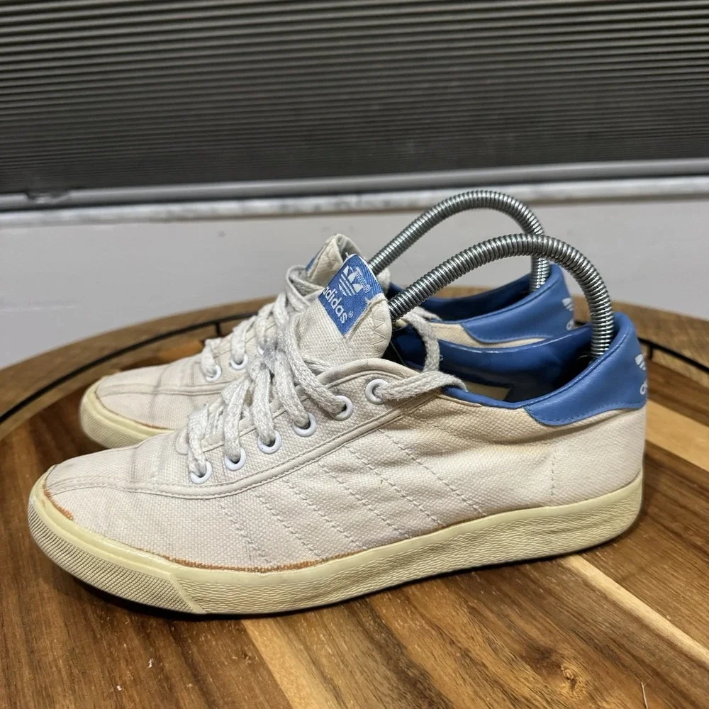 Vintage Adidas Shoes Mens 8.5 White Ivory Tennis Court Canvas Sneaker Taiwan 70s